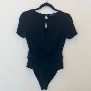SHEIN Cut Out Cross Wrap Front Solid Bodysuit